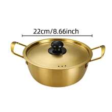 1pc Instant Noodle Pot, Gold Korean Style Ramen Pot, Stainless Steel Soup Pot, Gold Ramen Pot, Seafood Pot, Home Induction Cooker Instant Noodle Pot, Suitable For Soup, Heating Milk, Heat-Resistant Soup Pot, Dual Handle Design For Cooking Instant Noodles, Milk And Soup, Compact And Portable, Suitable For Office And Travel Use. - View 11
