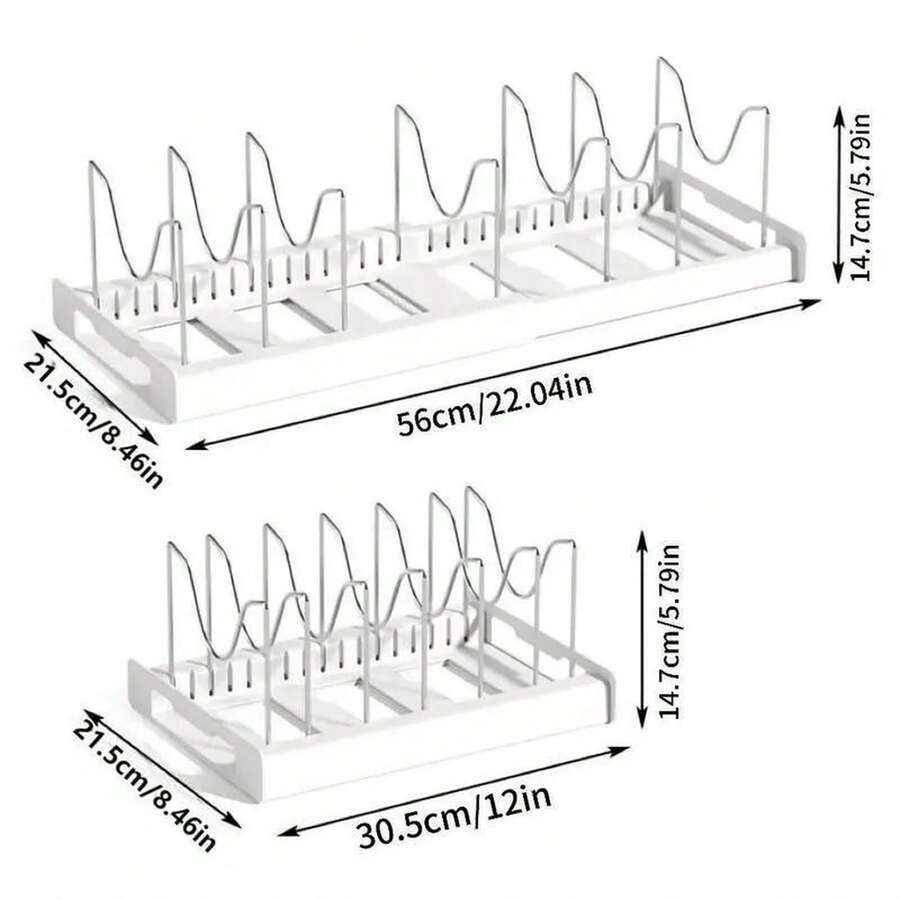 7-Slot Adjustable Pot And Pan Organizer | Cabinet And Countertop Storage Rack | Pot Lid, Plate, And Baking Sheet Storage - Black - View 1
