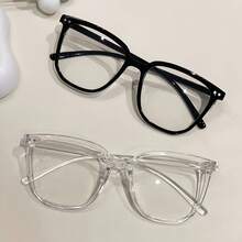 2 Pairs Women's Fashion Square Frame Non-Prescription Glasses, Black + Transparent PC Frame, Versatile Literary Style, Suitable For Office, Weekend, Back To School, Dating, Outings And Fashion Accessory - Clear - View 3