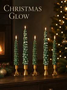 1pc Vintage Christmas Tree Long Tapered Candle, Christmas Tree Shaped, Gold/White Trim, 0.86 Inch Diameter, Suitable For Home Decor, Tabletop Decor, Christmas Holiday Decoration - Multiple Styles - View 2