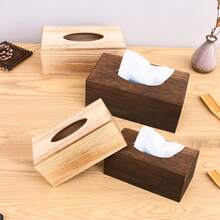 Square Rustic Wooden Tissue Box, Solid Color, Multi-Functional, Square Wooden Material, Suitable For Home, Office, Restaurant, Bathroom, Car, Ideal Ramadan Gift - Multicolor - View 4