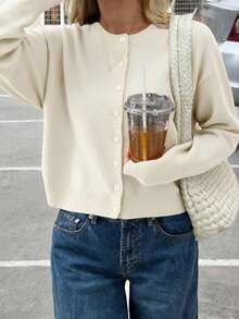 FOR BEAUTY Autumn Y2K Women's Knitted Cardigan Sweater, Elegant Date & Commute Outerwear Fall - Warm Apricot - View 6