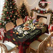 1pc Rectangular Christmas Theme Printed Tablecloth, Suitable For Indoor/Outdoor Dining, Party, Buffet, Wedding, Woven Polyester Tablecloth - Multicolor - View 6