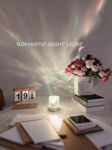 1PC Creative Room Decor Ornament, Bedroom Gaming Computer Desktop Dynamic Projection Light, Water Ripple Atmosphere Lamp, USB Powered With Remote Control, Portable Lighting Projection Romantic Premium Night Light, 16 Color Changing - Multicolor - View 1