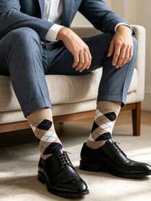 1/4 Dozen Men's Diamond Mesh Solid Color Business Socks, Moisture-Wicking Breathable Comfortable Mid-Calf Socks, Dress Socks, Suitable For Daily Wear, Office Matching, Sports, Perfect Gift For Men, Random Style - Multicolor - View 8