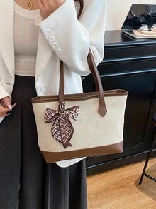 Breathable Mesh Beach Tote Bag With Coconut Tree & Letter Print, Large Capacity Foldable Shoulder Bag, Suitable For Women & Teens For Beach, Vacation, Travel, Mother's Day Gift - Coffee - View 2