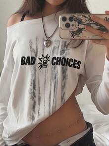 Y2K Halloween Horror Hot Girl Fashion Asymmetrical Shoulder Women's Top, Fall Outfit For Women, Women's Autumn Wear, Fall Clothes For Women, Women's Autumn Clothing, Tops For Women, Women's Top - White - View 1