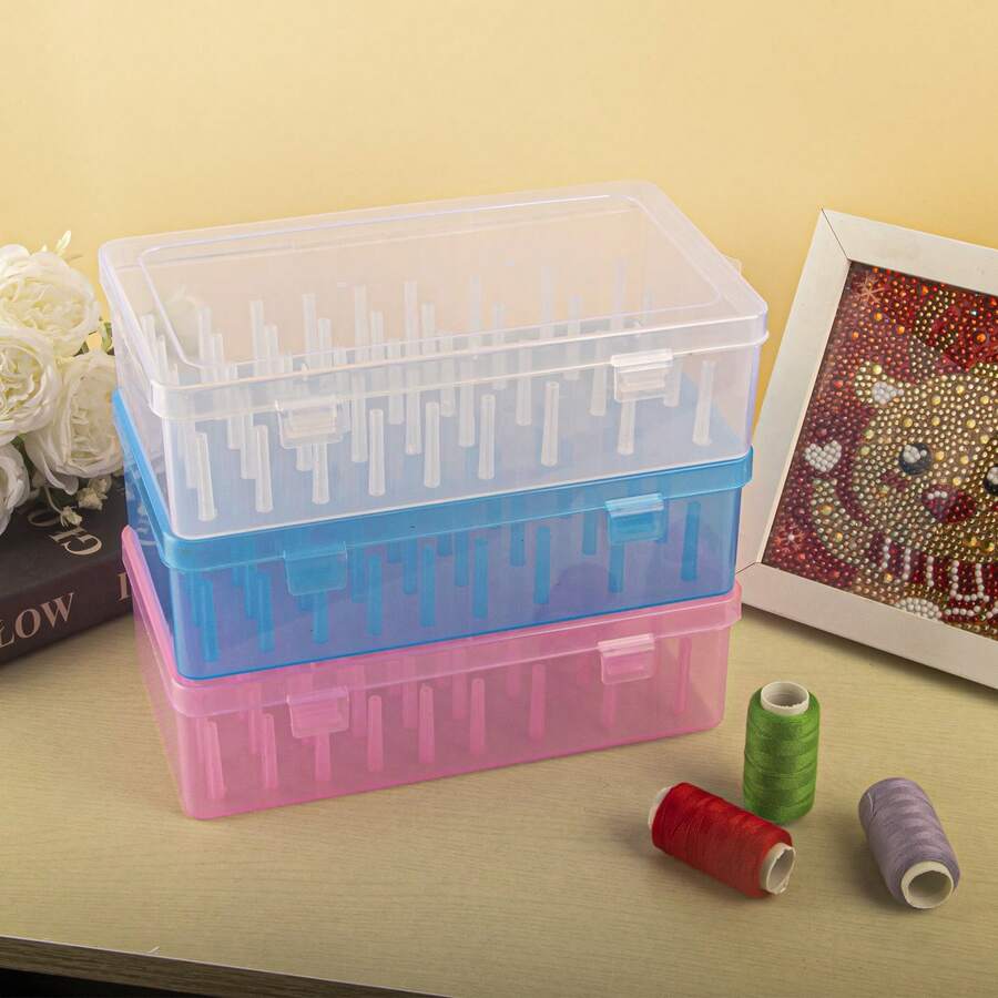 1pc 42-Roll Sewing Thread Storage Box, Transparent Plastic Spool Holder, Embroidery Storage Box, Embroidery Sewing Tool Kit Box, Portable Large Capacity Needle Box, Handheld Sewing Box, Suitable For DIY Sewing, Embroidery, Quilting Accessories