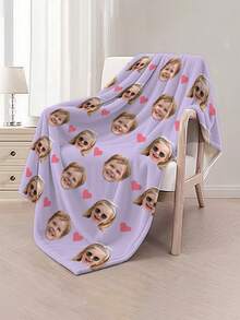 1pc Personalized Custom Name And Photo Flannel Blanket, Soft And Comfortable Multi-Functional Customized Gift Blanket, Suitable For Friends Or Gifting, Soft And Comfortable Blanket For Sofa, Couch, Office Bed, Office, Camping, Travel, All Seasons - Multicolor - View 3