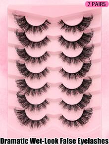 7 Pairs Black False Eyelashes, Lightweight Cat Eye Style, Voluminous Flared Strip Lashes, Reusable, Suitable For Glamorous Eye Makeup, Daily Wear, Dates, Parties, Christmas And Holiday Looks - Black - View 8