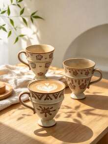 Creative Distressed Vintage Mug, Japanese Wabi-Sabi Style Ceramic Cup, Handmade Embossed Floral & Sun Pattern Mug, Coarse Ceramic Water Cup, Afternoon Tea Coffee Cup, Office Drinking Cup, Suitable For Birthday Gift, Best Friend Housewarming Gift, Holiday Gift - Multicolor - View 9
