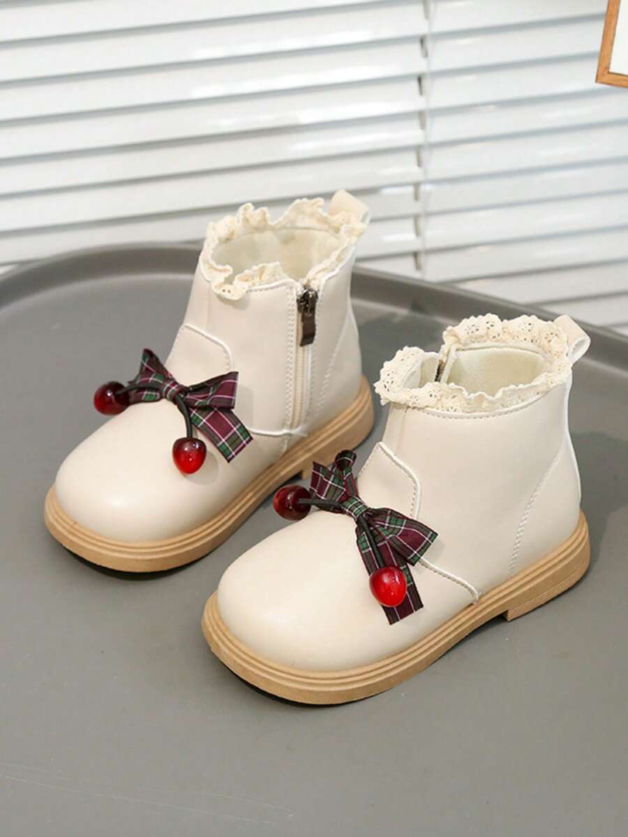 Girls Sweet Lace Ankle Boots Comfortable Versatile Children's Ankle Boots - Beige - View 1
