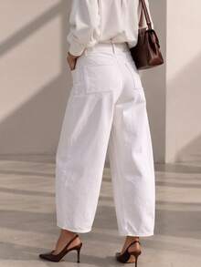 Slim Fit Drape Long Pants Minimalist Classic Daily Premium Women's Pocket Banana Pants - White - View 3