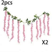 2件裝人造粉色紫藤花，72英吋耐用塑膠仿真紫藤藤蔓，懸掛花環，逼真人造藤蔓，適合四季使用，婚禮裝飾，室內外商業裝飾 - 粉色 - 查看 13