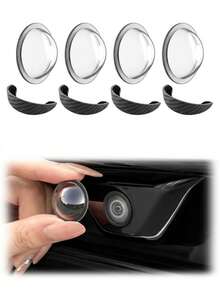 2/4pcs Rear Camera Rain Cover, Curved Black PVC Sunshade, Adhesive Backing Outdoor Parking Rearview Lens Protector, Car Reverse Rain Guard, Black PVC Self-Adhesive Waterproof Cover - A - View 1