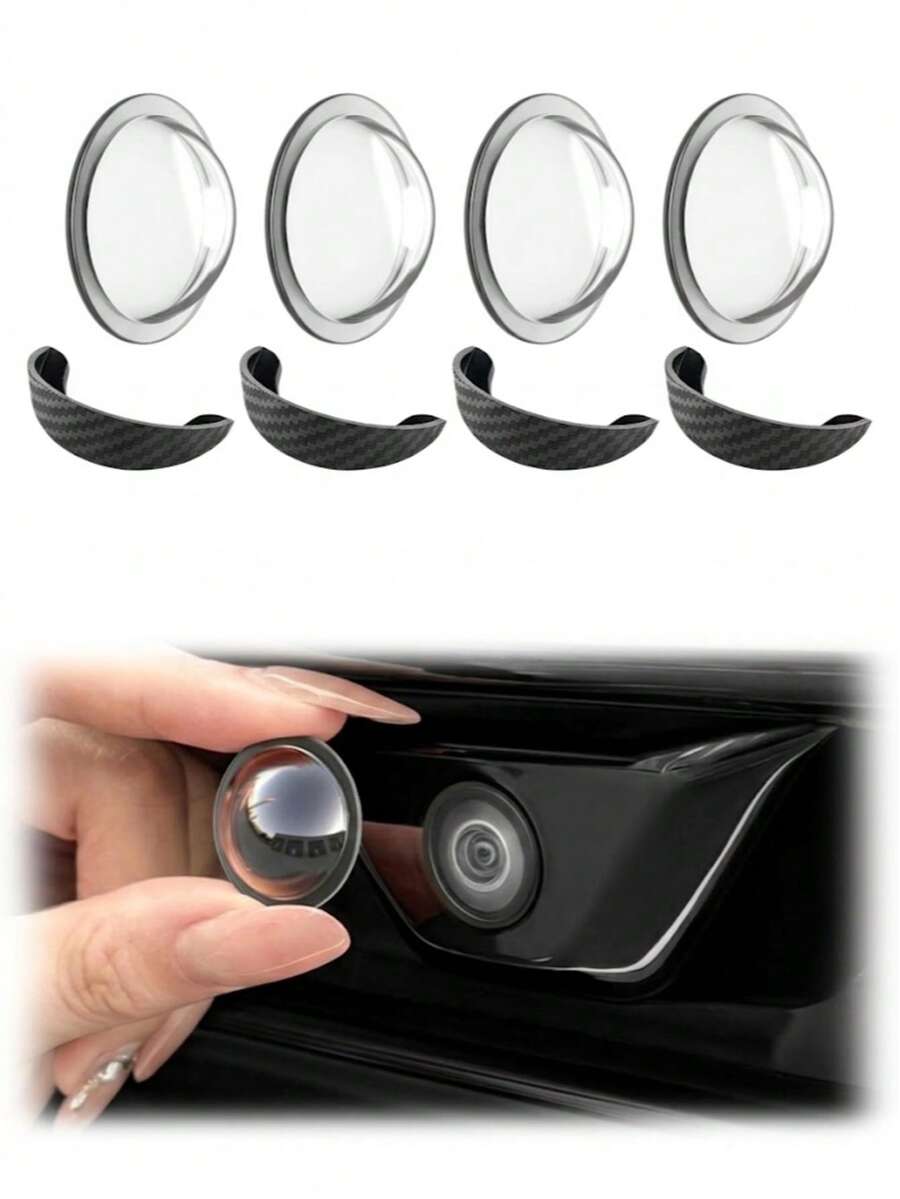 2/4pcs Rear Camera Rain Cover, Curved Black PVC Sunshade, Adhesive Backing Outdoor Parking Rearview Lens Protector, Car Reverse Rain Guard, Black PVC Self-Adhesive Waterproof Cover - A - View 1