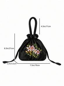 Mini Elegant Floral Embroidered Drawstring Bucket Bag, Mother's Day Gift, Fashion Drawstring Handbag, Phone Coin Purse, Suitable For Daily Use, Double Handle Wallet, Holiday/Wedding Choice - Multicolor - View 8