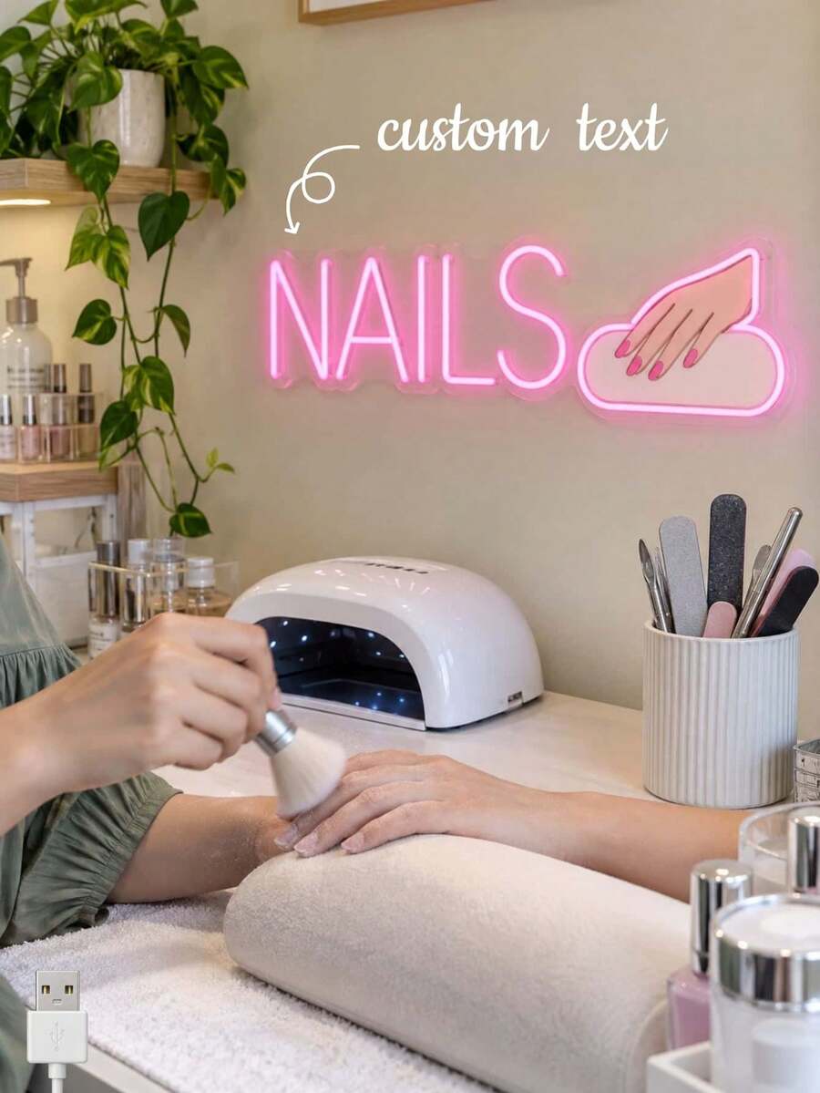 1PC Personalized Nail Salon Neon Light, Custom Text LED Wall Sign With Manicure Hand Design, Pink Light Up Decor For Nail Studio, Beauty Room, Spa Table, Nail Tech Workspace, Reception Wall, Vanity Area & Gift - Multi-color 9 - View 1