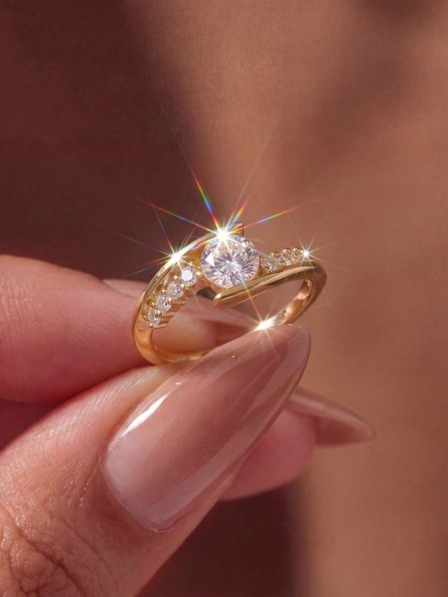 1pc Minimalist One-Piece Cross Rhinestone Women's Ring, Elegant & Unique, Suitable For Party And Ball Wear, Carefully Crafted Jewelry Gift, Perfect Choice For Girlfriend Or Anniversary - One-piece Cross-strap - View 1