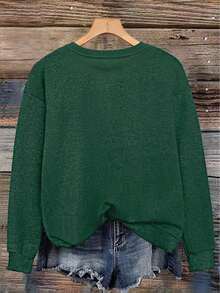 Corgi-Print Digitally-Patterned Crew-Neck Sweater; Casual, Stylish, Plus-Size Women's Sweater For Autumn And Winter; Long-Sleeved Crew-Neck Pullover. - Dark Forest Green - View 3
