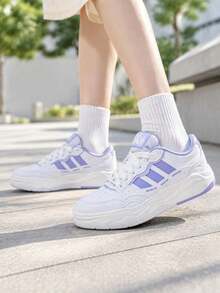 Adidas Women's Lite Shuffle Daily Comfortable Purple Pattern Thick Sole Casual Skate Shoes KH9026 - White/Light Purple/Light Purple - View 2