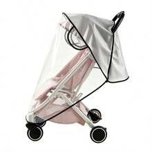 1pc Transparent Side Mesh Stroller Rain Cover, Travel Baby Stroller Rain Cover, Windproof, Waterproof, Snowproof - Black and White - View 5