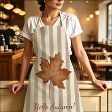 1pc Vintage Minimalist Autumn Leaf & Stripe Print Apron - Sleeveless Halter Design, Durable And Comfortable Fit, Featuring Vertical Stripes With Maple Leaf And "Hello Autumn" Lettering Pattern, Suitable For Cooking, Baking And Home Cleaning, Household Cleaning, Housework Apron, Handmade Gardening Apron, Fun Holiday Gift - Multicolor - View 12