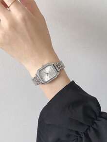 Women's Rhinestone Hexagonal Dial Quartz Watch, Elegant Metal Band Wristwatch, Birthday, Christmas, Valentine's Day Gift For Her - White - View 2