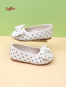 1 Pair Black Girls' Polka Dot Print Bow Decor PU Material Round Toe Slip-On Flat Sweet Princess Ballet Shoes Suitable For Daily Wear, Party, Performance, 2026 New Style - White - View 2