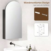 Frameless Arched Mirror Bathroom Cabinet With Adjustable Glass Shelves, Black - Black - View 6