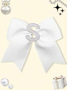 1件女童亮色 grosgrain 緞帶蝴蝶結髮夾,珍珠水鑽 A-Z 字母裝飾蝴蝶結髮飾,可愛女童日常髮飾 - 白色 - 查看 21
