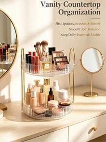 1pc 360° Rotating Multi-Function Cosmetic Storage Rack, Large Capacity Bathroom Toiletries Organizer, Transparent Desktop Storage Box For Skincare Products On Vanity, Strong Detachable Multi-Function Organizer Rack, Suitable For Tall Bottles - Multicolor - View 4