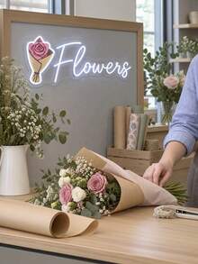 1PC Custom Text Flowers Neon Sign, Personalized LED Flower Shop Wall Light With Rose Bouquet, USB Powered Floral Neon Wall Decor For Florist Studio, Flower Shop, Boutique, Business Decor, Wedding Backdrop, Grand Opening Gift - Multi-color 2 - View 5
