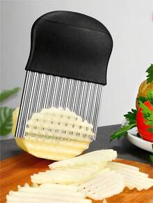 1pc Stainless Steel Multifunctional Wolf Tooth Potato Wavy Knife, Potato Slicing Wavy Blade French Fries Cutter Tool - Silver - View 6