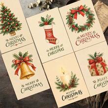 12 Greeting Cards + 12 Envelopes Elegant Christmas 2D Card, Festive Holiday Elements Merry Christmas For Friends, Winter Holiday Vintage Style Greeting Card Set For Home. - Sets - View 1