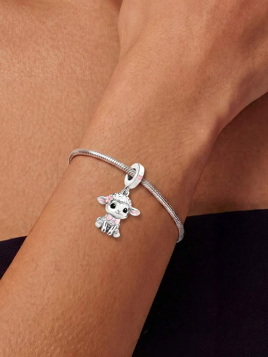 1pc Sheep Pendant Bead, Suitable For Women's Bracelet Jewelry Making, Exquisite Accessory