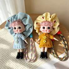 1pc Cute Random Hair Color Doll Keychain, Movable Joints, Kawaii Curly Hair Doll Bag Charm With Bear Button Overalls, Suitable For Backpack And Handbag Decoration, Gift For Girls - Multicolor - View 7
