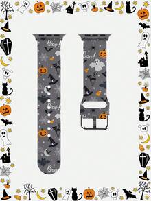 1pc Halloween Gray Background Little Ghost Soft Comfortable Wristband Replacement Silicone Watch Strap, Suitable Compatible With Samsung, , Honor Smartwatches, Suitable Compatible With Apple Watch 38mm 40mm 41mm 42mm 46mm 45mm 44mm 49mm Watch Band, Cute Fashionable Multi-Color Elastic Breathable Sports Watch Band, Unisex Holiday Gift Accessory Watch Band, Suitable Compatible With Apple Watch Ultra Series SE Series S12-S1 Watch Band - Multicolor - View 17