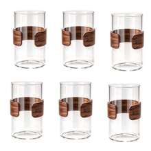 Gelas Kaca Lurus Bening 11,5oz dengan Cincin Isolasi Panas Kayu **Setengah Melingkar**, Mug Air dengan Alas Tebal, Gelas Transparan Sederhana untuk Kopi, Teh, dan Minuman Sehari-hari - View 9