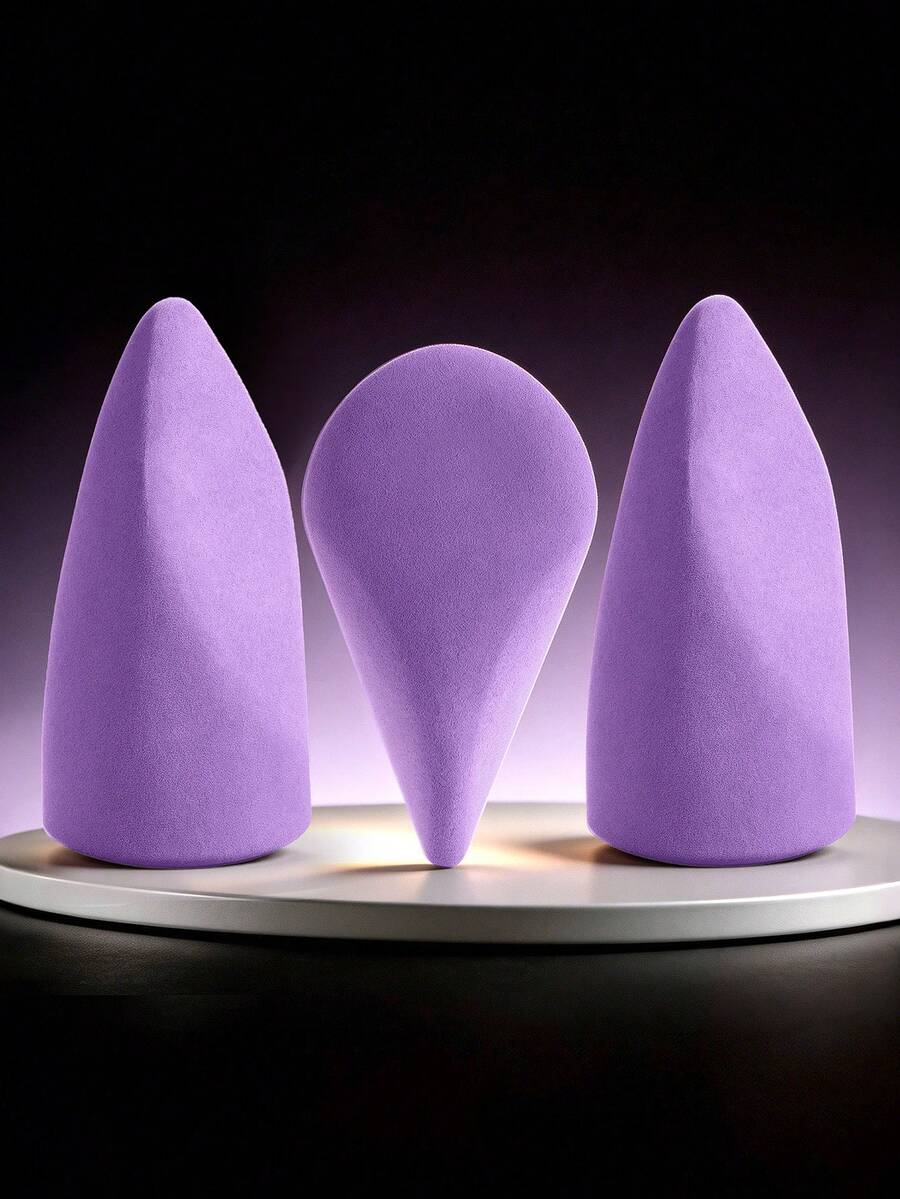 MAANGE 3pcs Egg-Shaped Makeup Sponges, Suitable For Foundation, Contour And Highlight, Latex-Free, Makeup Blending And Foundation Application, Concealer Blending Sponge, Create Full Coverage Makeup Effect, Makeup Tool, Reusable - Multicolor - View 1