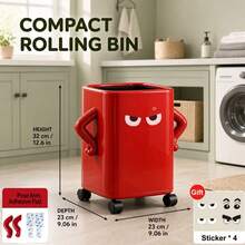 1 buah Tempat Sampah Roda Desain Lucu Tangan di Pinggul 12L Plastik dengan Roda Putar 360°, Desain Ember Ganda, Bukaan Lebar, Permukaan Halus, untuk Dapur Kamar Tidur Ruang Tamu Kamar Mandi Kantor Wadah Penyimpanan Rumah - View 12