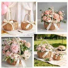 Handwoven Pearl Princess Flower Basket, Rattan Woven Storage Basket, Handheld Flower Basket, Handmade Flower Basket, Home & Wedding Decor - Multicolor - View 12