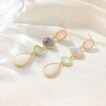Women Golden Long Drop Earrings, Colorful Synthetic Zirconia Decor, Stylish Wedding Accessory & Jewelry Gift - Multicolor - View 5