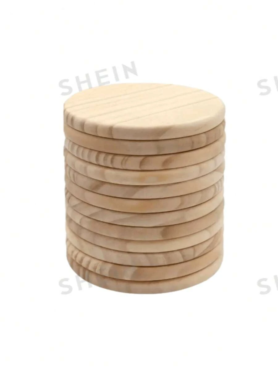 10pcs Wooden Coasters, Round White Wooden Craft Coasters With Non-Slip Foam Pad Stickers, For DIY Colorful Painting Wood Carving Home Decor - Wooden Coasters - View 1