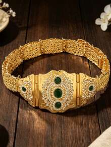 Vintage Glamorous Bridal Waist Belt With Segmented Hollow Design, Beach Photoshoot Bridal Makeup Styling Atmosphere Waistband - One Size - View 8