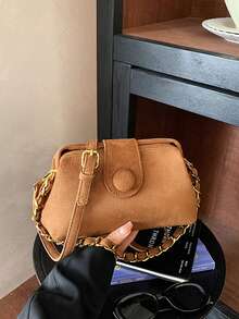 Women's Fashionable Vintage Suede Crossbody Bag Elegant Chain Shoulder Bag Retro Round Button Clasp Small Handbag For Daily Commute Shopping Office - Multicolor - View 4