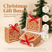 10PCS/Christmas Gingerbread Man Small Gift Bags With Red Ribbon, Xmas Candy Cookie Treat Paper Bags For Holiday Party Favors Gift Wrapping - View 2