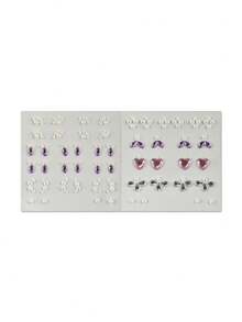 2pcs No-Drill Fake Ear Stud Stickers, Self-Adhesive Rhinestone Pearl Heart Temporary Ear Studs Gemstones, Suitable For Music Festival, EDM Party, Christmas Party Makeup - Multicolor - View 11
