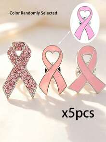 1/2/3/15pcs Pink AIDS Awareness Ribbon Charity Badge, Soft Pink Heart Ribbon, AIDS Awareness Badge - Multicolor - View 15