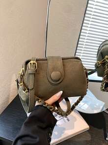 Women's Fashionable Vintage Suede Crossbody Bag Elegant Chain Shoulder Bag Retro Round Button Clasp Small Handbag For Daily Commute Shopping Office - Multicolor - View 3